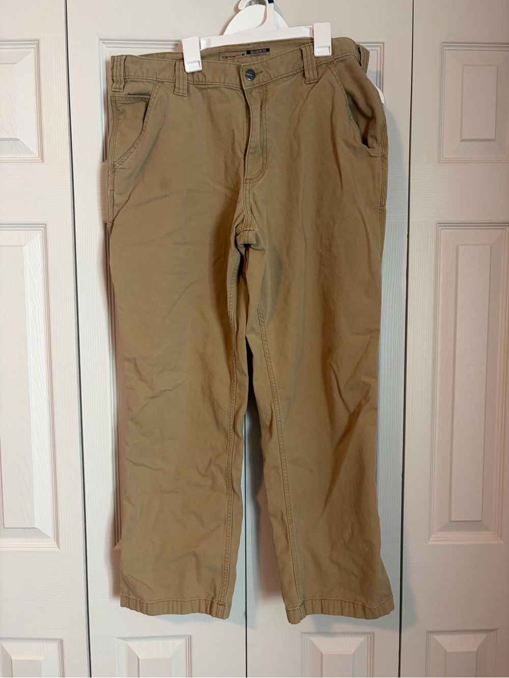 Carhartt Khaki Pants Rugged Flex Canvas Work Relaxed Fit Work Pants Sz 36x30